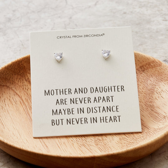 Mother and Daughter Quote Heart Earrings Created with Zircondia® Crystals - Philip Jones Jewellery