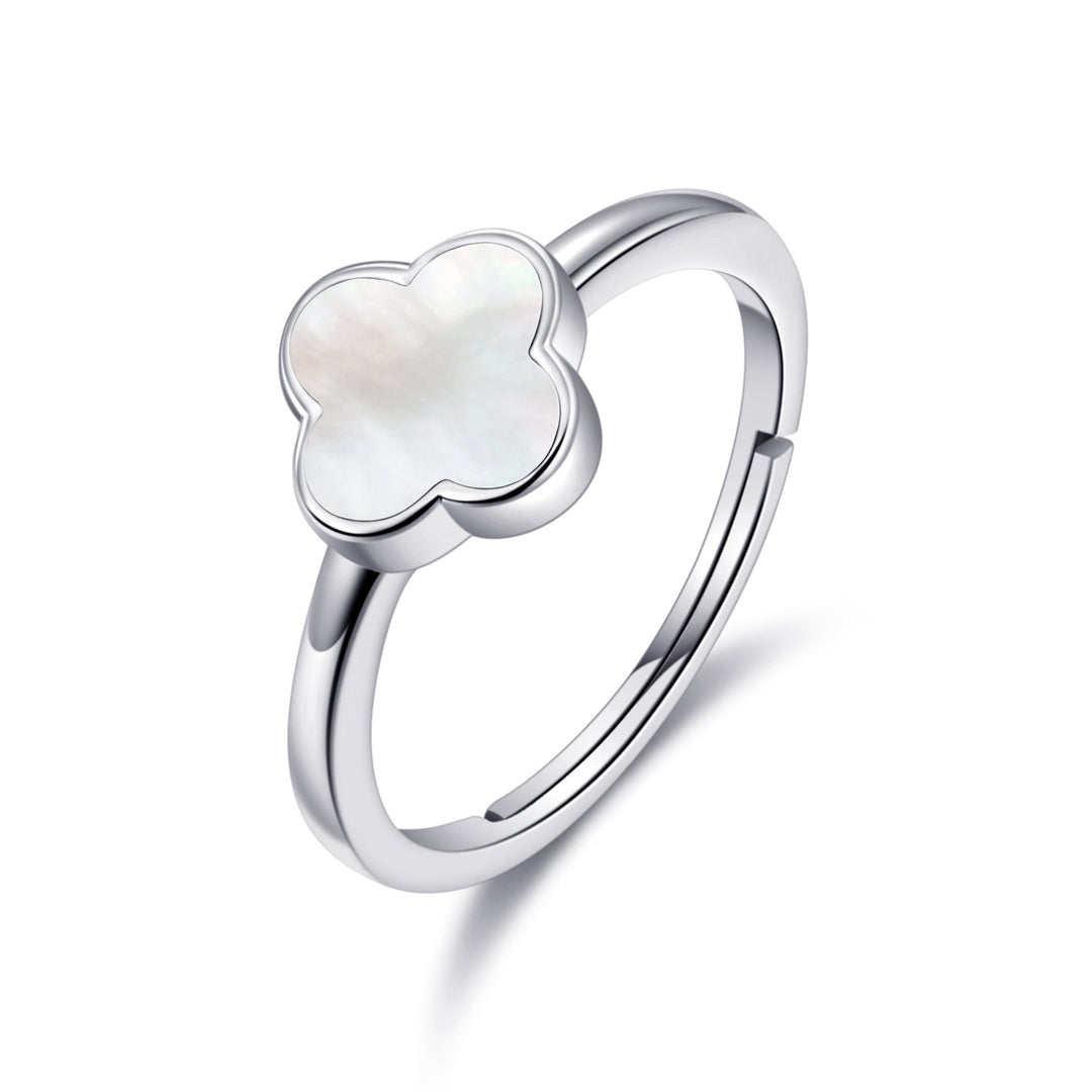 Mother of Pearl Gemstone Adjustable Clover Ring - Philip Jones Jewellery