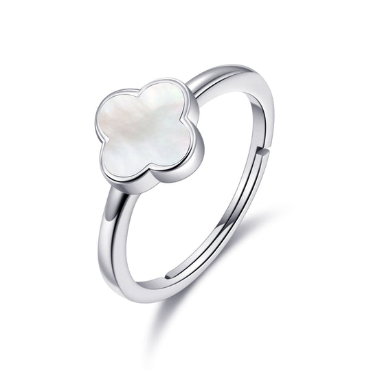 Mother of Pearl Gemstone Adjustable Clover Ring - Philip Jones Jewellery