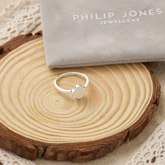Mother of Pearl Gemstone Adjustable Clover Ring - Philip Jones Jewellery