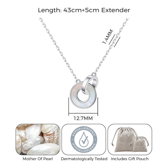 Mother of Pearl Gemstone Circle Link Necklace - Philip Jones Jewellery