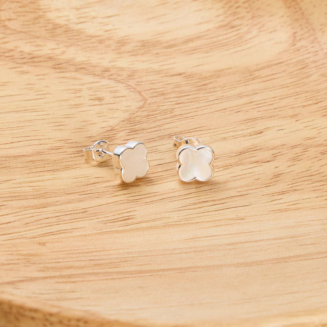 Mother of Pearl Gemstone Clover Earrings - Philip Jones Jewellery