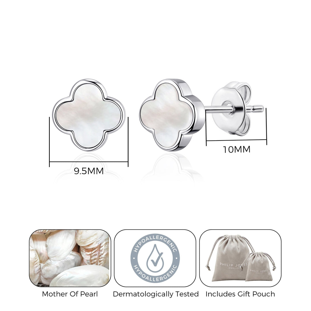 Mother of Pearl Gemstone Clover Earrings - Philip Jones Jewellery