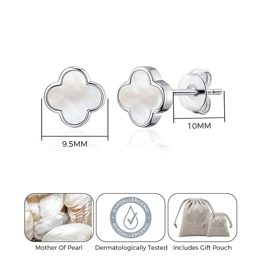 Mother of Pearl Gemstone Clover Earrings - Philip Jones Jewellery