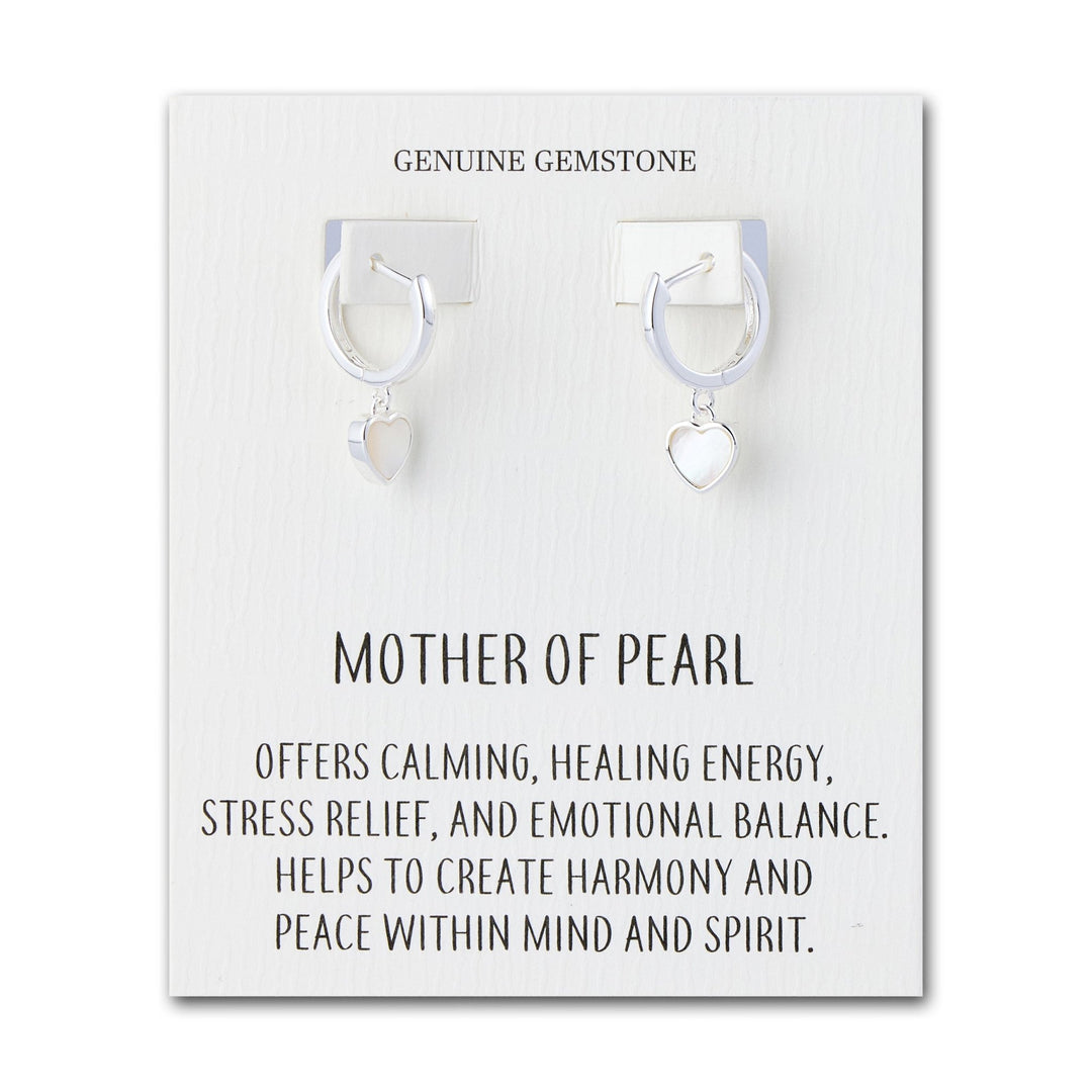 Mother of Pearl Gemstone Heart Charm Hoop Earrings with Quote Card - Philip Jones Jewellery