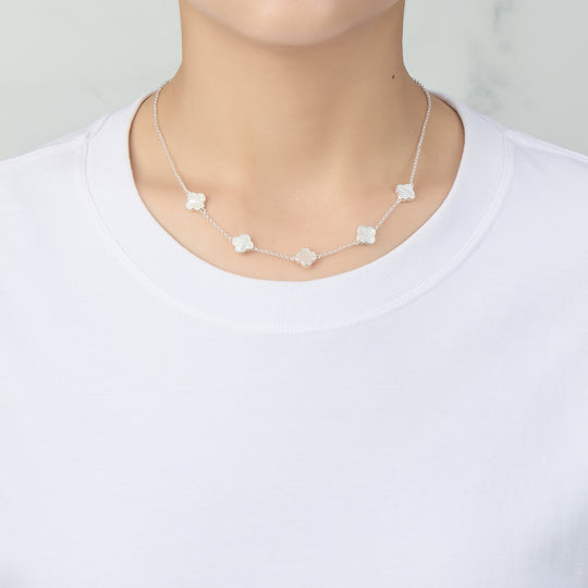 Mother of Pearl Gemstone Multi Clover Necklace - Philip Jones Jewellery