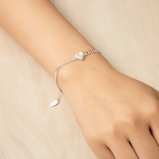 Mother Of Pearl Heart Gemstone Bracelet Created with Zircondia® Crystals - Philip Jones Jewellery