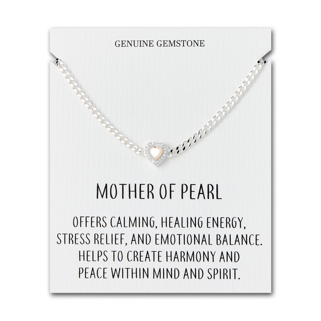 Mother Of Pearl Heart Gemstone Bracelet with Quote Card Created with Zircondia® Crystals - Philip Jones Jewellery