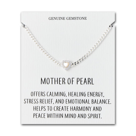 Mother Of Pearl Heart Gemstone Bracelet with Quote Card Created with Zircondia® Crystals - Philip Jones Jewellery
