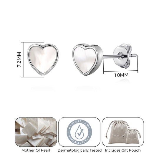 Mother of Pearl Heart Stud Earrings - Philip Jones Jewellery