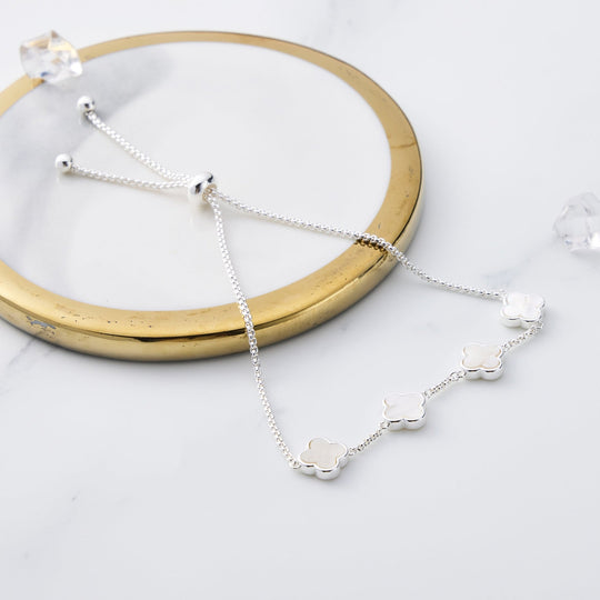 Mother Of Pearl Multi Clover Friendship Bracelet - Philip Jones Jewellery
