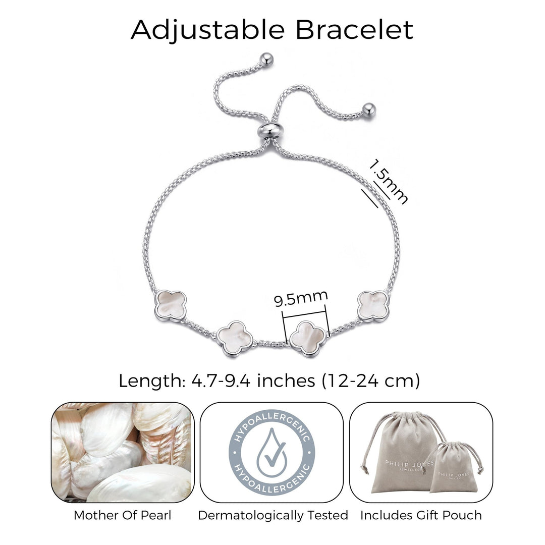 Mother Of Pearl Multi Clover Friendship Bracelet - Philip Jones Jewellery