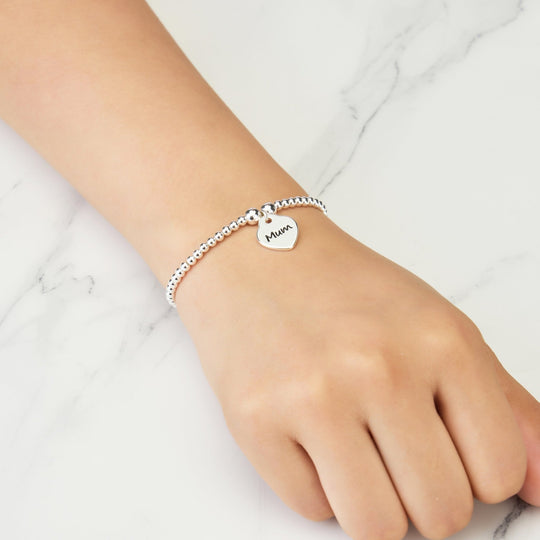 Mum Heart Charm Beaded Stretch Bracelet - Philip Jones Jewellery