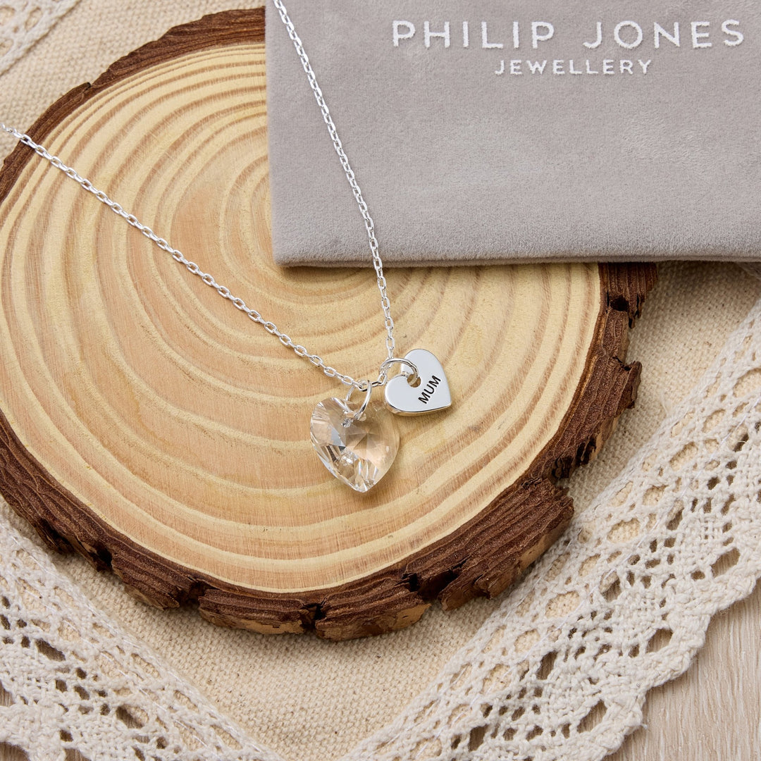 Mum Heart Necklace Created with Zircondia® Crystals - Philip Jones Jewellery
