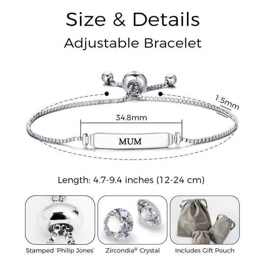 Mum ID Friendship Bracelet Created with Zircondia® Crystals - Philip Jones Jewellery