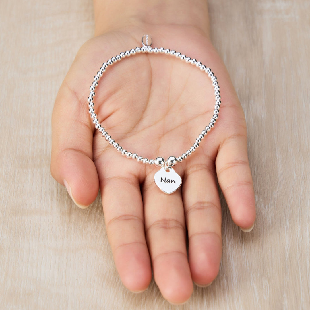 Nan Heart Charm Beaded Stretch Bracelet - Philip Jones Jewellery