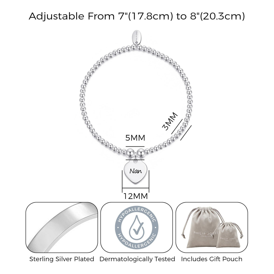 Nan Heart Charm Beaded Stretch Bracelet - Philip Jones Jewellery