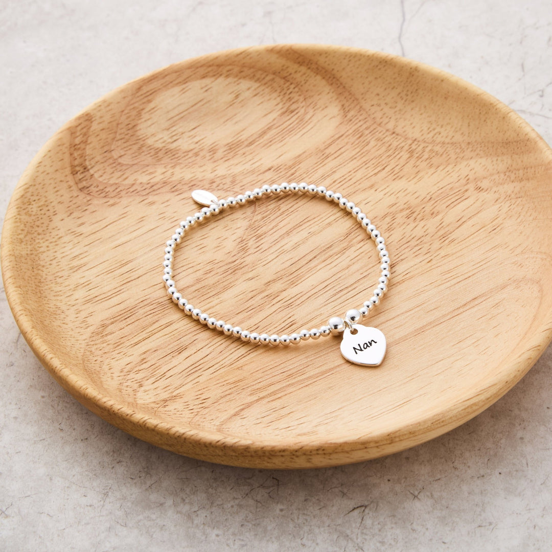 Nan Heart Charm Beaded Stretch Bracelet - Philip Jones Jewellery