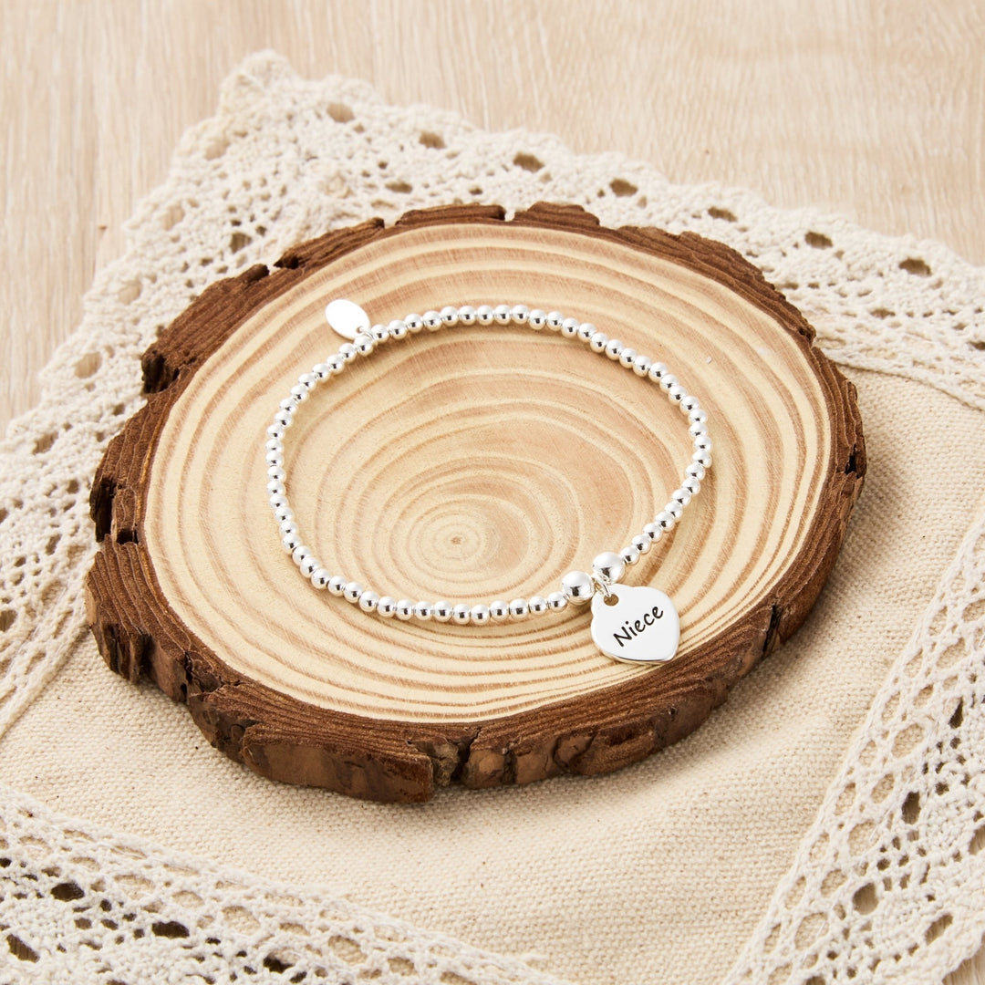 Niece Heart Charm Beaded Stretch Bracelet - Philip Jones Jewellery