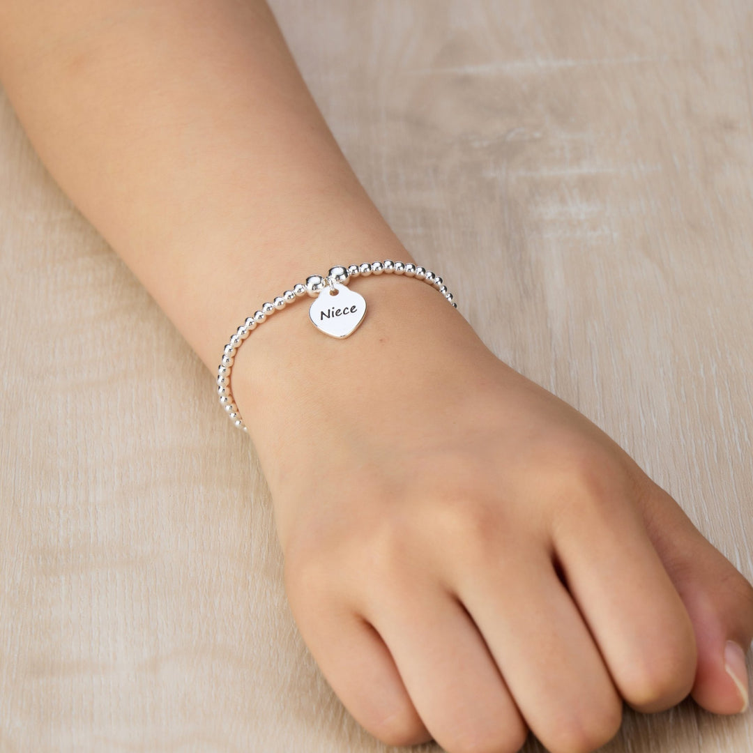 Niece Heart Charm Beaded Stretch Bracelet - Philip Jones Jewellery