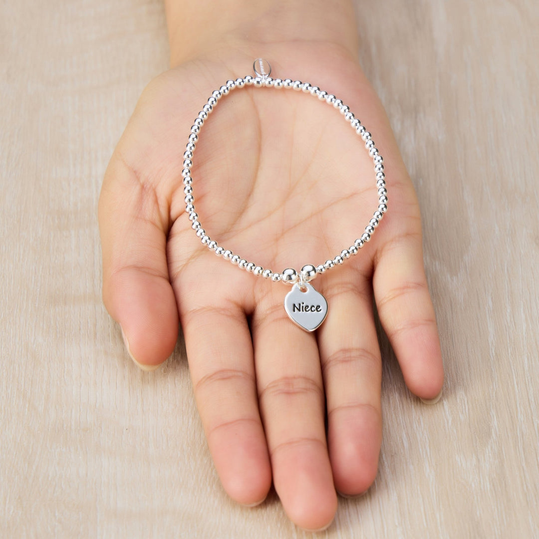 Niece Heart Charm Beaded Stretch Bracelet - Philip Jones Jewellery