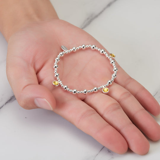 November (Citrine) Birthstone Stretch Charm Bracelet with Quote Gift Box - Philip Jones Jewellery