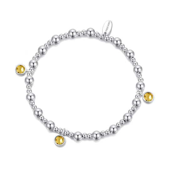 November (Citrine) Birthstone Stretch Charm Bracelet with Quote Gift Box - Philip Jones Jewellery