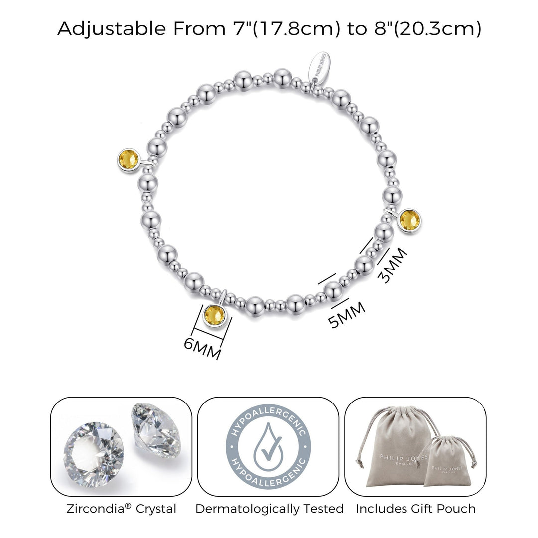 November (Citrine) Birthstone Stretch Charm Bracelet with Quote Gift Box - Philip Jones Jewellery