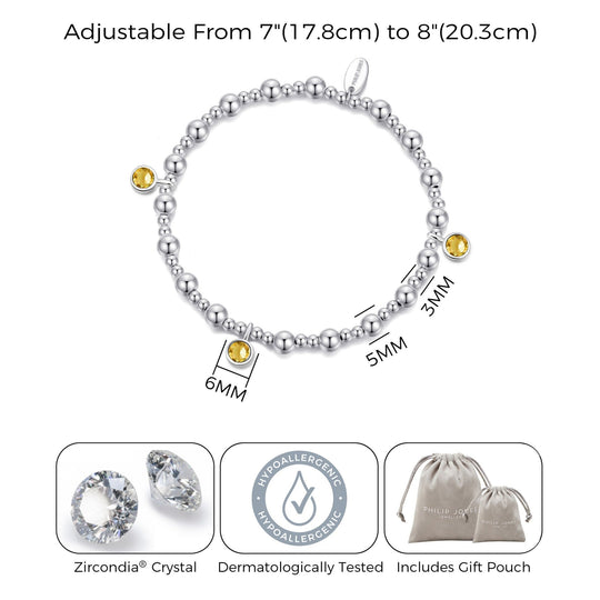 November (Citrine) Birthstone Stretch Charm Bracelet with Quote Gift Box - Philip Jones Jewellery