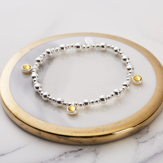 November (Citrine) Birthstone Stretch Charm Bracelet with Quote Gift Box - Philip Jones Jewellery