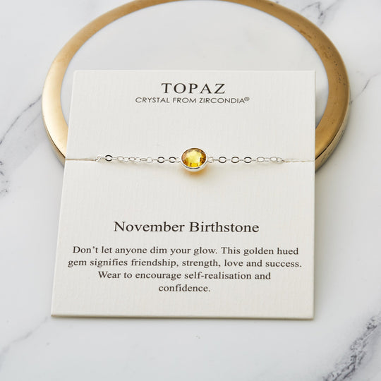 November (Topaz) Birthstone Anklet Created with Zircondia® Crystals - Philip Jones Jewellery