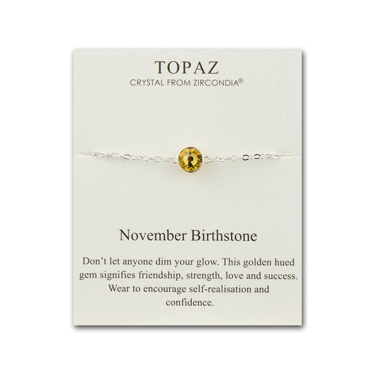 November (Topaz) Birthstone Anklet Created with Zircondia® Crystals - Philip Jones Jewellery