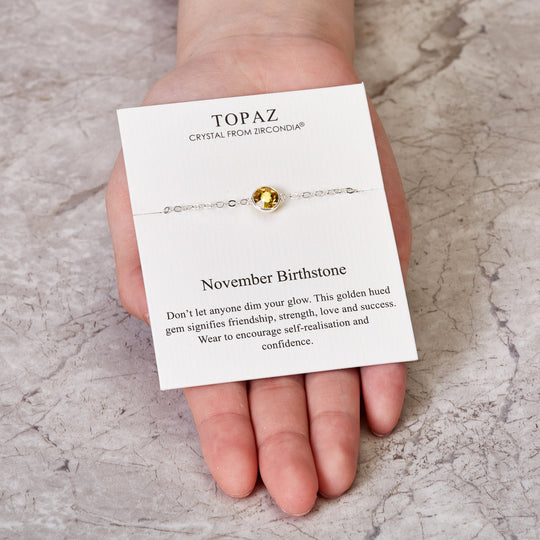 November (Topaz) Birthstone Anklet Created with Zircondia® Crystals - Philip Jones Jewellery