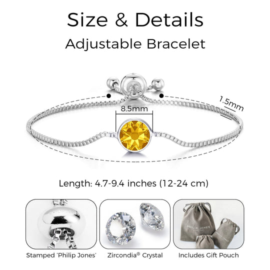 November (Topaz) Birthstone Bracelet Created with Zircondia® Crystals - Philip Jones Jewellery