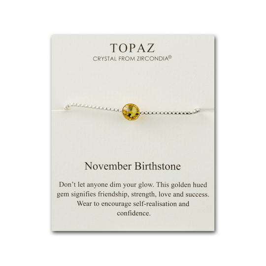 November (Topaz) Birthstone Bracelet Created with Zircondia® Crystals - Philip Jones Jewellery