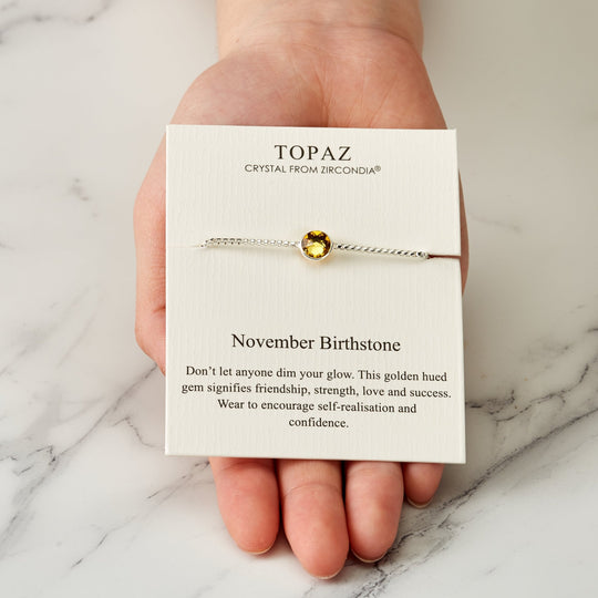 November (Topaz) Birthstone Bracelet Created with Zircondia® Crystals - Philip Jones Jewellery