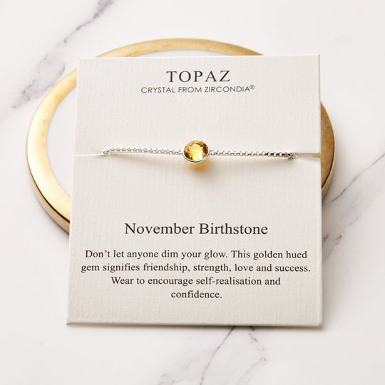 November (Topaz) Birthstone Bracelet Created with Zircondia® Crystals - Philip Jones Jewellery