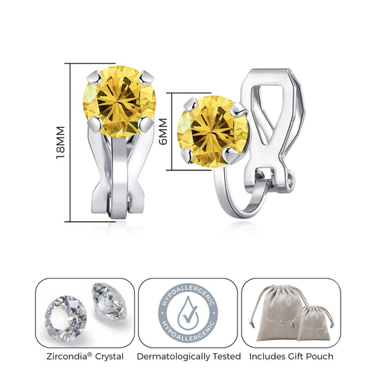 November (Topaz) Birthstone Clip On Earrings Created with Zircondia® Crystals - Philip Jones Jewellery