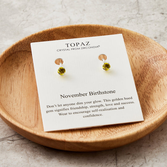 November (Topaz) Birthstone Clip On Earrings Created with Zircondia® Crystals - Philip Jones Jewellery