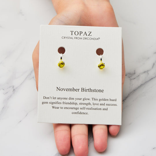 November (Topaz) Birthstone Clip On Earrings Created with Zircondia® Crystals - Philip Jones Jewellery