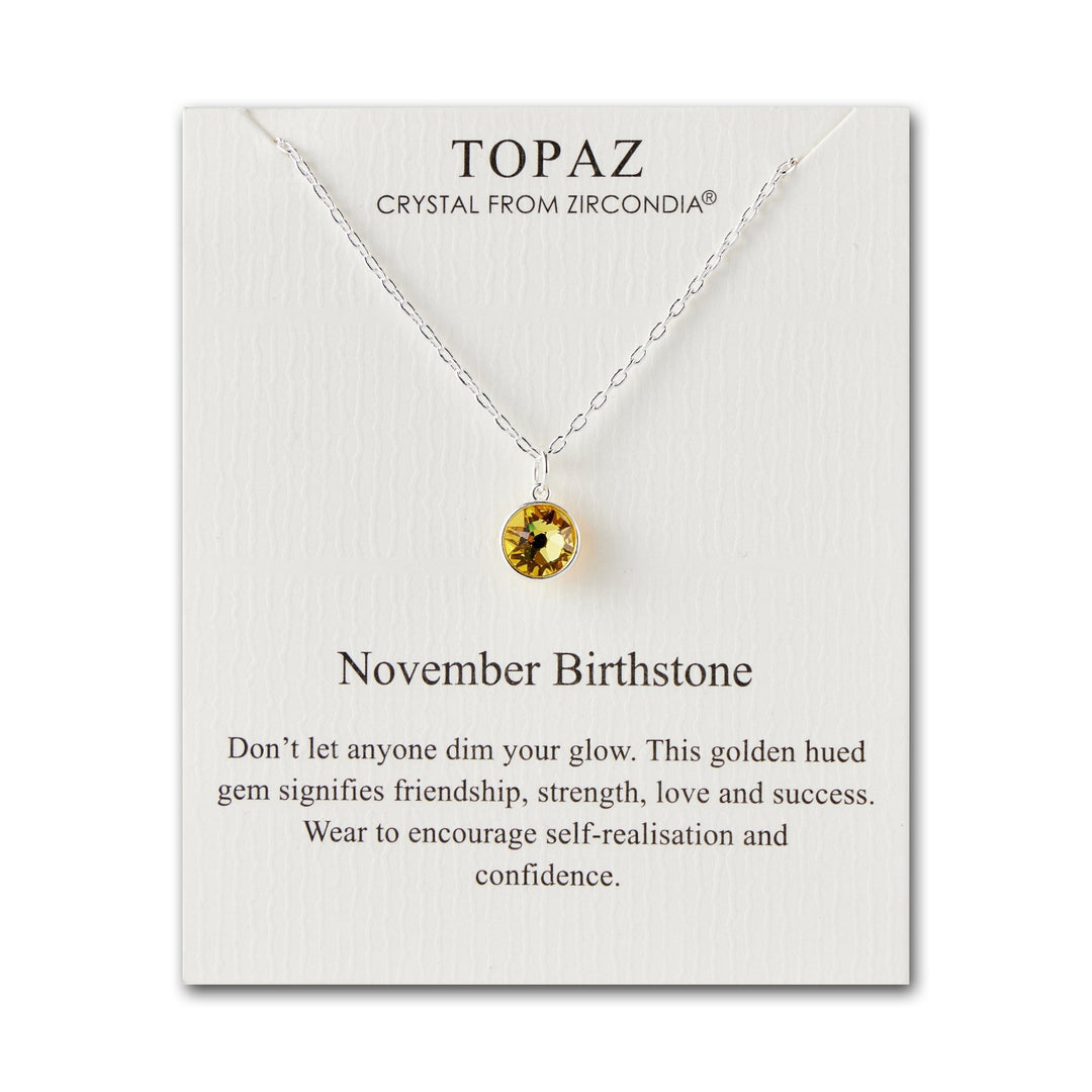 November (Topaz) Birthstone Necklace Created with Zircondia® Crystals - Philip Jones Jewellery