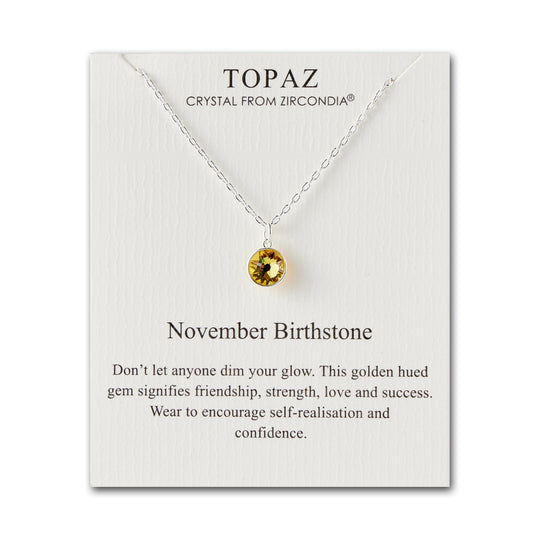 November (Topaz) Birthstone Necklace Created with Zircondia® Crystals - Philip Jones Jewellery