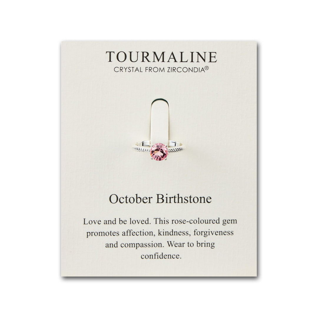 October (Tourmaline) Adjustable Birthstone Ring Created with Zircondia® Crystals - Philip Jones Jewellery