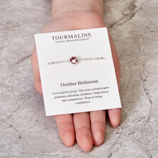 October (Tourmaline) Birthstone Anklet Created with Zircondia® Crystals - Philip Jones Jewellery