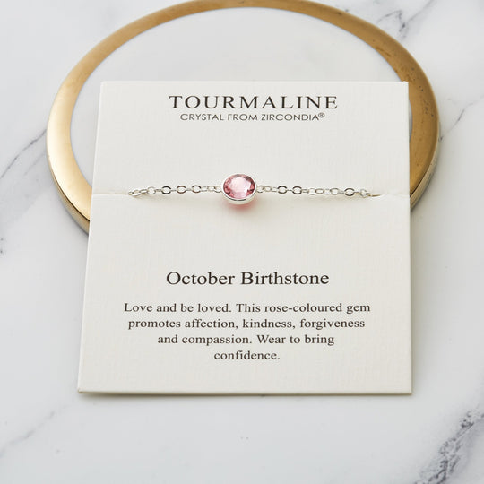 October (Tourmaline) Birthstone Anklet Created with Zircondia® Crystals - Philip Jones Jewellery