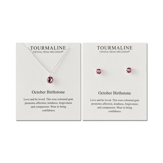 October (Tourmaline) Birthstone Necklace & Earrings Set Created with Zircondia® Crystals - Philip Jones Jewellery