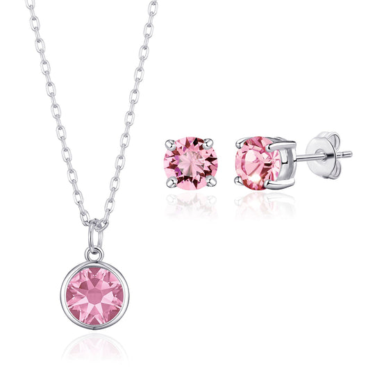 October (Tourmaline) Birthstone Necklace & Earrings Set Created with Zircondia® Crystals - Philip Jones Jewellery