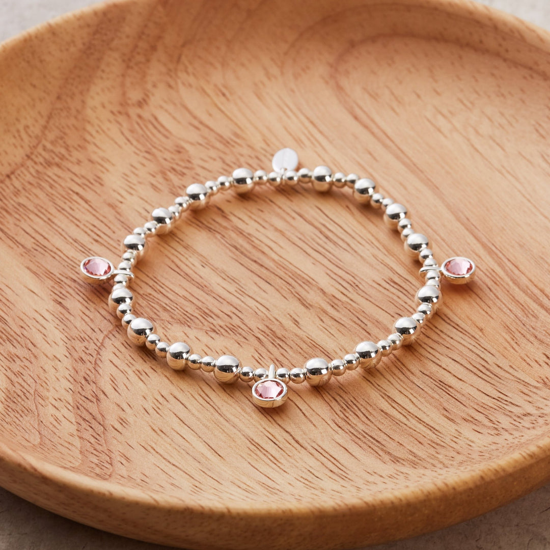 October (Tourmaline) Birthstone Stretch Charm Bracelet with Quote Gift Box - Philip Jones Jewellery