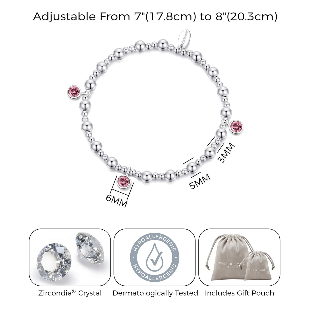 October (Tourmaline) Birthstone Stretch Charm Bracelet with Quote Gift Box - Philip Jones Jewellery