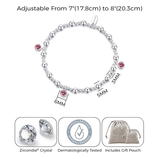 October (Tourmaline) Birthstone Stretch Charm Bracelet with Quote Gift Box - Philip Jones Jewellery